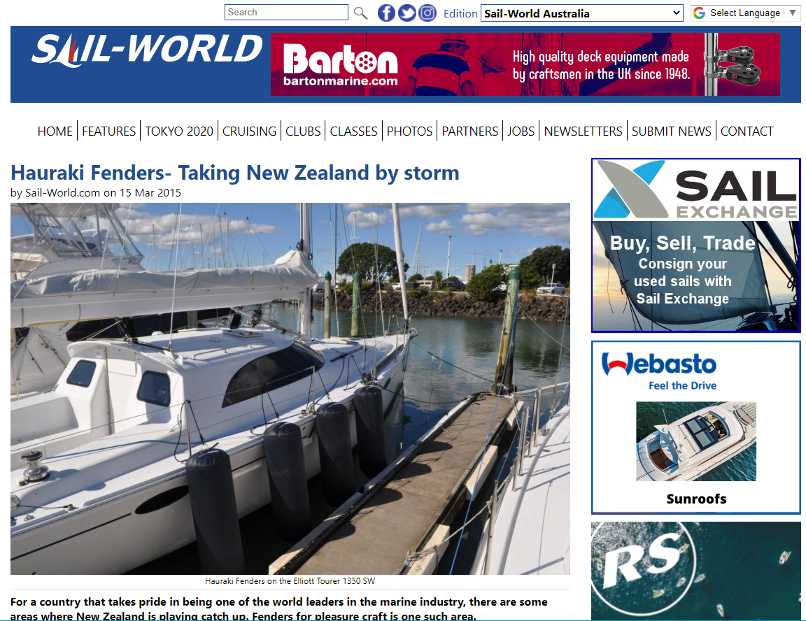 SAIL-WORLD: HAURAKI FENDERS - TAKING NEW ZEALAND BY STORM - MAR 2015