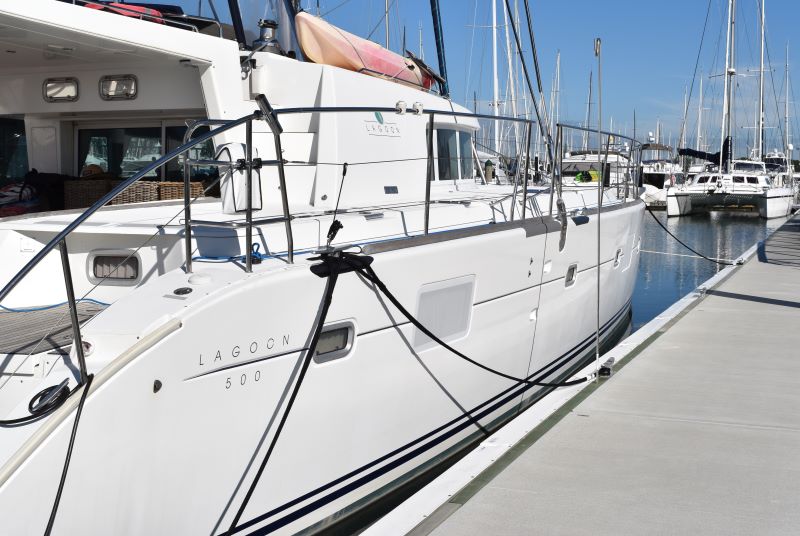 Marina berth set up with marina fenders and dock lines / mooring lines / ropes from Hauraki Fenders