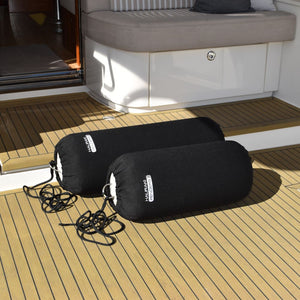 Hauraki Knitted Polyester Fender Covers -  Tubular black fender covers with drawstring for inflatable boat fenders